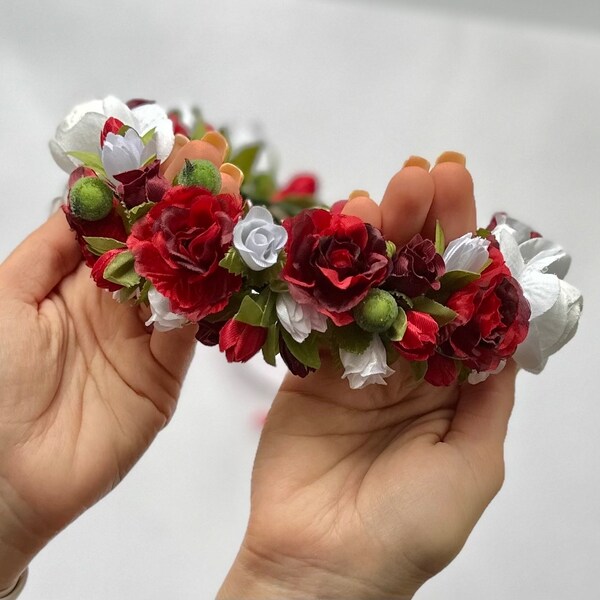 Burgundy white flower comb Flower hair comb Women flower clip Floral hair comb for girl Flamenco hair accessories