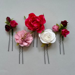 Magenta Flower Hair Pins: Fuchsia Floral Hair Clip Set