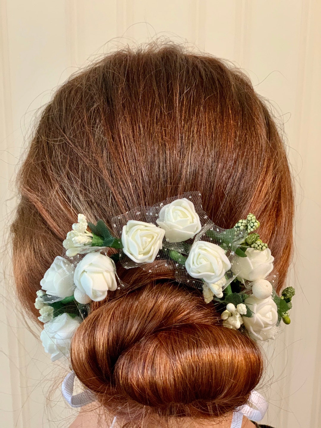 Rose Hair Bun Wrap, Rustic Wedding Bun, Hair Pieces for Veil Headpiece