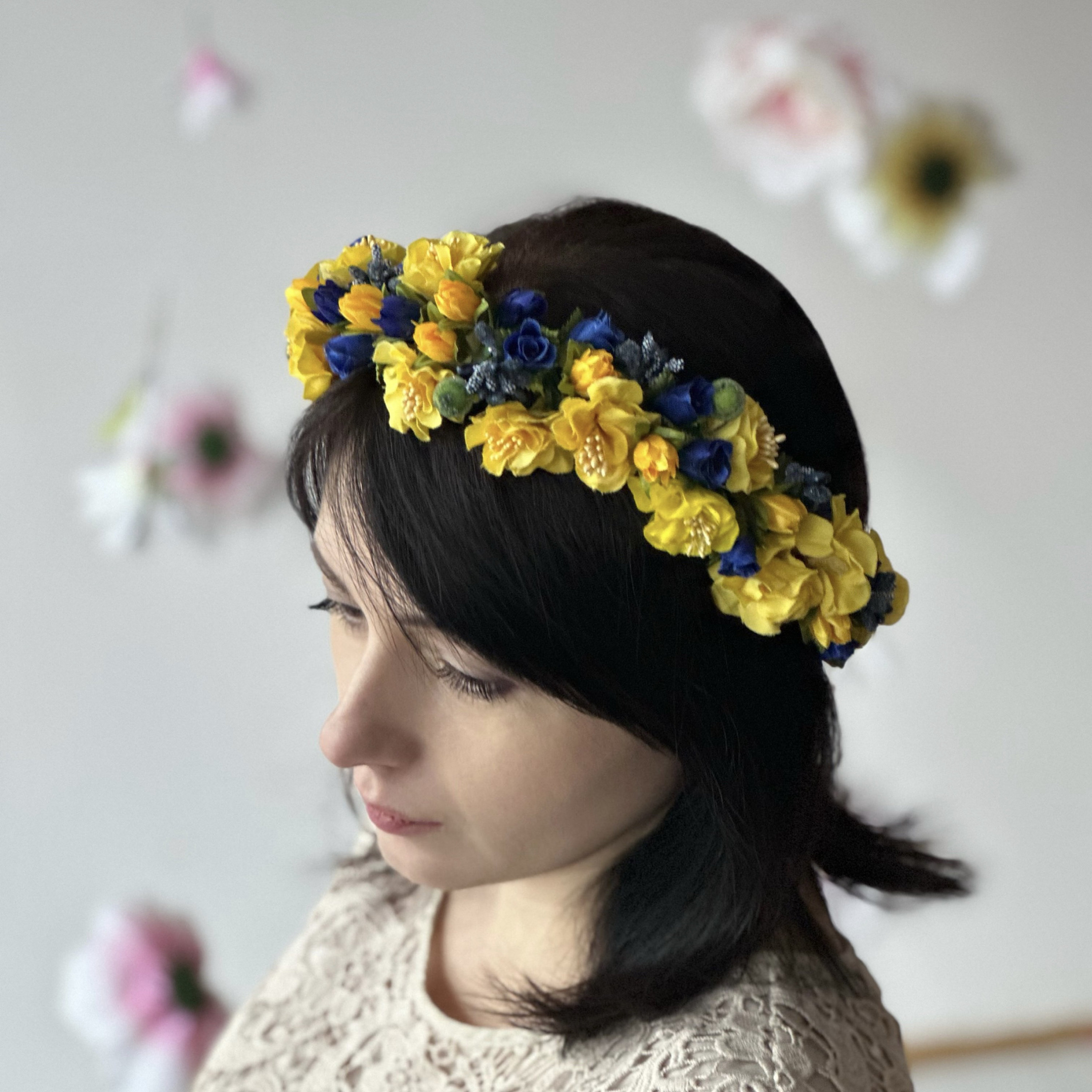 Ukrainian crown flower Ukraine hair accessory Yellow blue headband Flower girls Ukrainian colors headpiece Ukrainian wedding crown