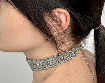 Handmade crochet choker Neutral choker Grey lace choker Floral choker Bohemian necklace Romantic collar woman Fast Shipping