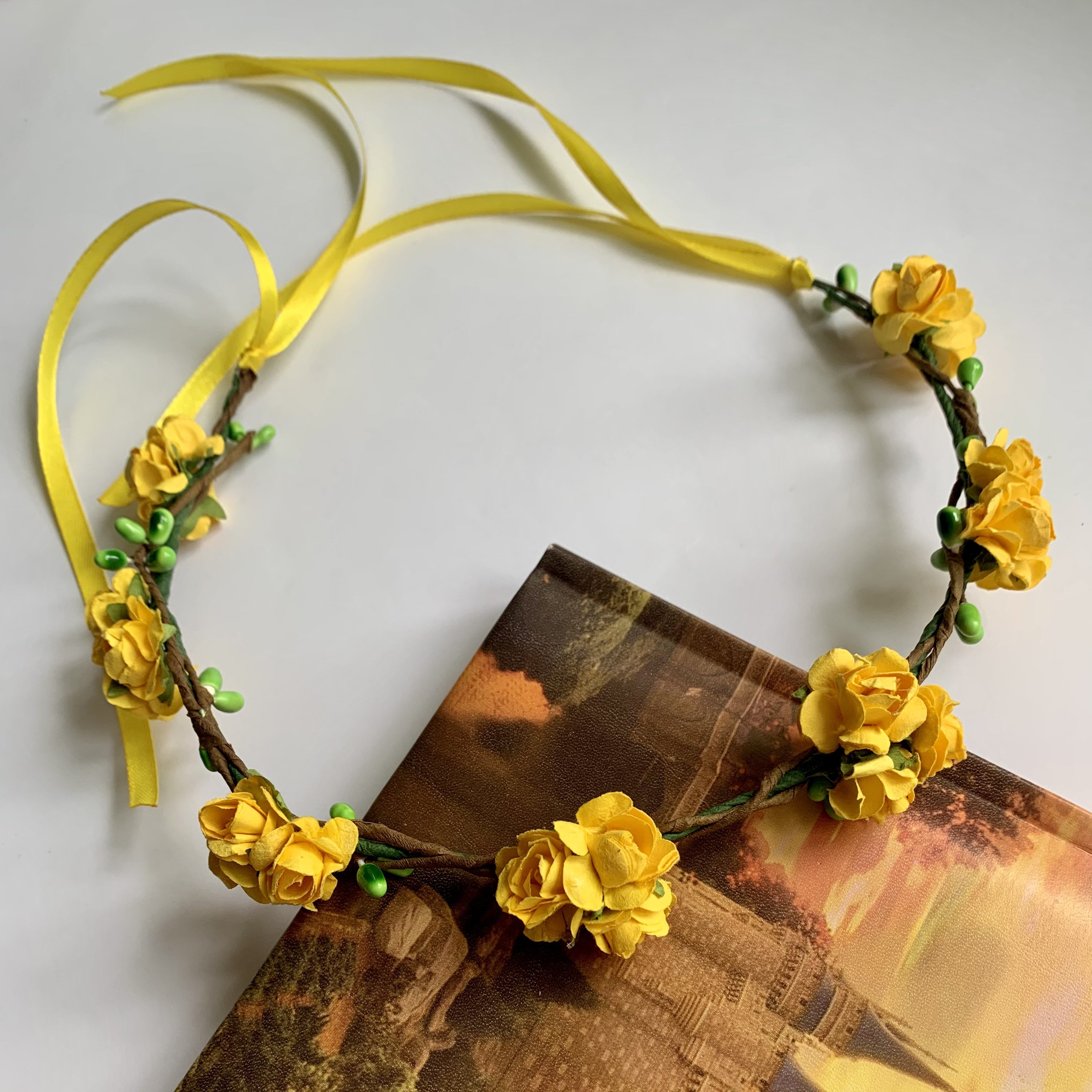 Yellow Rose Flower Crown: Floral Wedding Headpiece Marigold