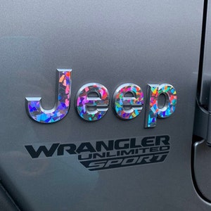 Holographic Crystal Jeep Emblem Sticker Decal, Wrangler JK, TJ, JL, Gladiator, Renegade, Cherokee, Grand Cherokee, Compass, Liberty, Patriot