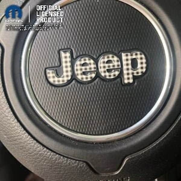 Steering Wheel Buffalo Check Jeep Emblem Sticker Decal, Wrangler JK, JL, Gladiator, Renegade, Grand Cherokee, Compass, Patriot, Gingham