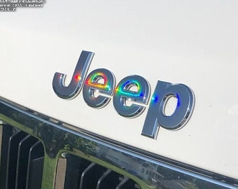 Holographic Chrome - Jeep Sticker Decal Emblem Overlay | Jeep Decal | Latitude | Overland | Trailhawk | Limited, Rose Gold, Gunmetal, Opal