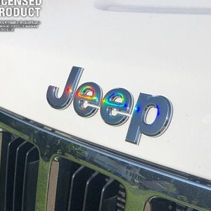 Holographic Chrome - Jeep Sticker Decal Emblem Overlay | Jeep Decal | Latitude | Overland | Trailhawk | Limited, Rose Gold, Gunmetal, Opal