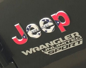 State Flag Jeep Emblem Sticker Decal, Wrangler JK, TJ, JL, yj, Gladiator, Renegade, Cherokee, Grand Cherokee, Compass, Liberty, Patriot
