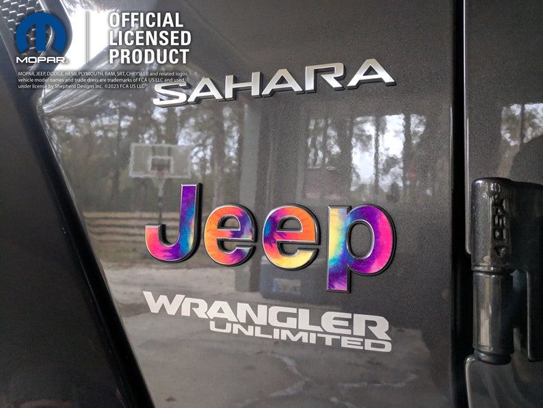 Jeep Tie Dye Decal Emblem Decal, Wrangler JK TJ JL, Gladiator, Renegade, Cherokee, Grand Cherokee, Compass, Liberty, Patriot, Sticker image 1