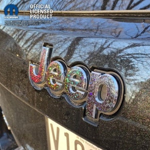 Holographic Sequins Jeep Emblem Sticker Decal, Wrangler JK, TJ, JL, Gladiator, Renegade, Cherokee, Grand Cherokee, Compass, Liberty, Patriot image 2