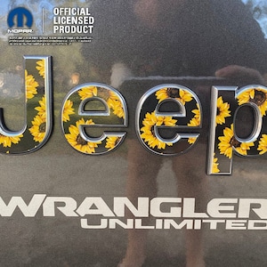 Sunflower Jeep Emblem Sticker Decal, Wrangler JK, TJ, JL, Gladiator, Renegade, Cherokee, Grand Cherokee, Compass, Liberty, Patriot