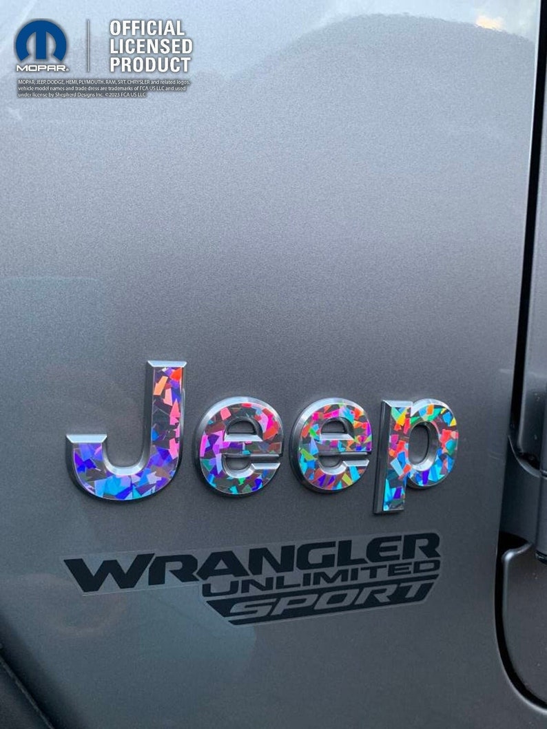 Holographic Crystal Jeep Emblem Sticker Decal, Wrangler JK, TJ, JL, Gladiator, Renegade, Cherokee, Grand Cherokee, Compass, Liberty, Patriot Crystal - Silver