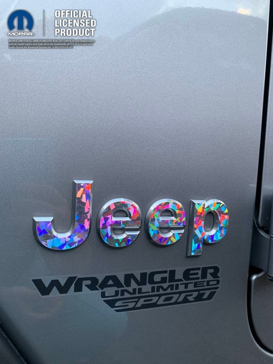 Holographic Crystal Jeep Emblem Sticker Decal, Wrangler JK, TJ, JL, Gladiator, Renegade, Cherokee, Grand Cherokee, Compass, Liberty, Patriot
