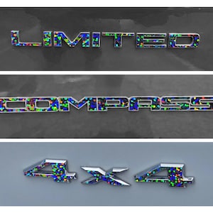 Decalcomanie sovrapposte con emblema Jeep Compass 2017-2026 - Vinile olografico con paillettes, Limited, 4x4, Compass MP