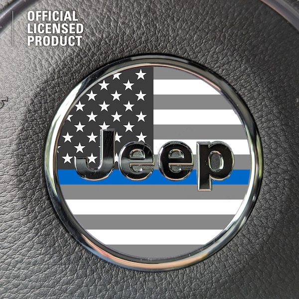 Thin Blue Line Flag Jeep Steering Wheel Circle Sticker Decal, Wrangler JK, TJ, JL, Gladiator, Renegade, Cherokee, Grand Cherokee, Compass