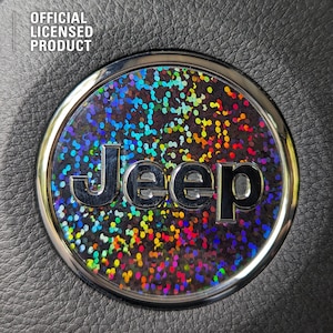 Stuurwiel cirkel holografische pailletten Jeep embleem sticker sticker, Wrangler JK, JL, Gladiator, Renegade, Grand Cherokee, kompas, patriot
