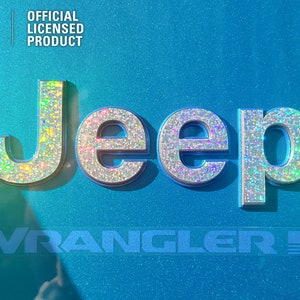 Holographic Sequins Jeep Emblem Sticker Decal, Wrangler JK