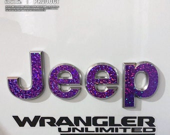 Holographic Sequins Jeep Emblem Sticker Decal, Wrangler JK, TJ, JL, Gladiator, Renegade, Cherokee, Grand Cherokee, Compass, Liberty, Patriot