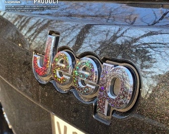 Holographic Sequins Jeep Emblem Sticker Decal, Wrangler JK, TJ, JL, Gladiator, Renegade, Cherokee, Grand Cherokee, Compass, Liberty, Patriot