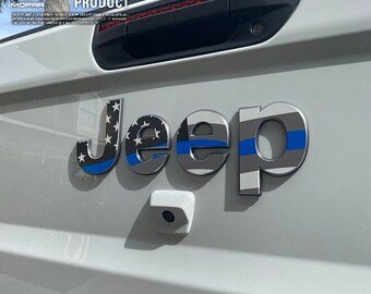 Jeep Thin Blue Line Decal Emblem Decal, Wrangler JK TJ JL, Gladiator, Renegade, Cherokee, Grand Cherokee, Compass, Liberty, Patriot, Sticker