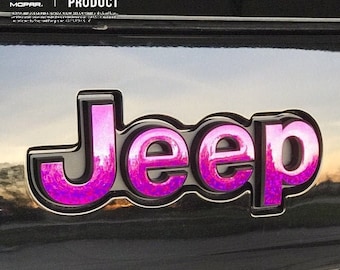 Holographic Sequins Jeep Emblem Sticker Decal, Wrangler JK, TJ, JL, Gladiator, Renegade, Cherokee, Grand Cherokee, Compass, Liberty, Patriot