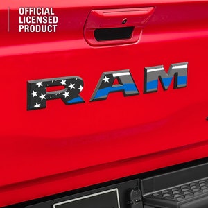 2019-2025 RAM 1500 Thin Blue Line Grille Tailgate Flag Emblem Decal | Big Horn, Laramie, Limited, Longhorn, Rebel, Tradesman, TRX, Rebel