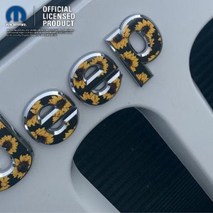 Sunflower Jeep Emblem Sticker Decal, Wrangler JK, TJ, JL, Gladiator, Renegade, Cherokee, Grand Cherokee, Compass, Liberty, Patriot