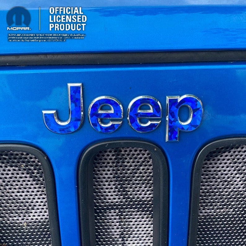 Holographic Crystal Jeep Emblem Sticker Decal, Wrangler JK, TJ, JL, Gladiator, Renegade, Cherokee, Grand Cherokee, Compass, Liberty, Patriot Crystal - Royal Blue