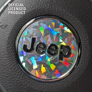 Steering Wheel Circle Crystal Holographic Jeep Emblem Sticker Decal, Wrangler JK, JL, Gladiator, Renegade, Grand Cherokee, Compass, Patriot