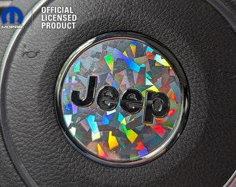 Steering Wheel Circle Crystal Holographic Jeep Emblem Sticker Decal, Wrangler JK, JL, Gladiator, Renegade, Grand Cherokee, Compass, Patriot