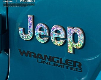 Holographic Sequins Jeep Emblem Sticker Decal, Wrangler JK, TJ, JL, Gladiator, Renegade, Cherokee, Grand Cherokee, Compass, Liberty, Patriot