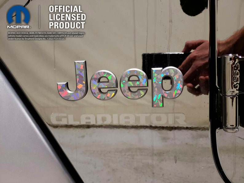 Holographic Crystal Jeep Emblem Sticker Decal, Wrangler JK, TJ, JL, Gladiator, Renegade, Cherokee, Grand Cherokee, Compass, Liberty, Patriot image 5