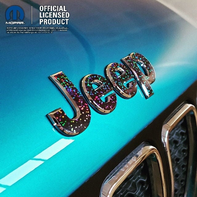 Holographic Sequins Jeep Emblem Sticker Decal, Wrangler JK