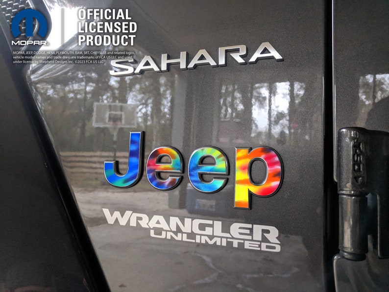 Jeep Tie Dye Decal Emblem Decal, Wrangler JK TJ JL, Gladiator, Renegade, Cherokee, Grand Cherokee, Compass, Liberty, Patriot, Sticker image 2