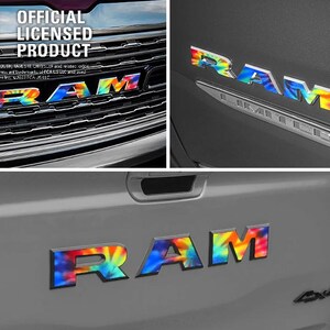 2019-2026 RAM 1500 Decal Grille Tailgate Tie Dye | Decal Sticker | Big Horn | Laramie | Limited | Longhorn | Rebel Tradesman Emblem Overlay