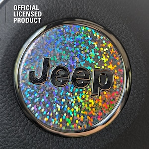 Steering Wheel Circle Holographic Sequins Jeep Emblem Sticker Decal, Wrangler JK, JL, Gladiator, Renegade, Grand Cherokee, Compass, Patriot