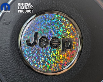 Adesivo Jeep con paillettes olografiche sul cerchio del volante, Wrangler JK, JL, Gladiator, Renegade, Grand Cherokee, Compass, Patriot