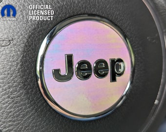 Opal Jeep Steering Wheel Circle Sticker Decal, Wrangler JK, JL, Gladiator, Renegade, Grand Cherokee, Compass, Patriot Holographic Chrome