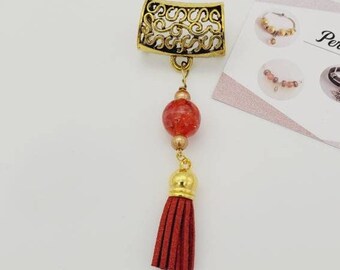 Scarf jewelry, red gold with tassel (BF2)