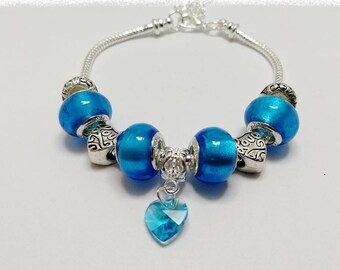 Charms blue charm bracelet with heart ref 951