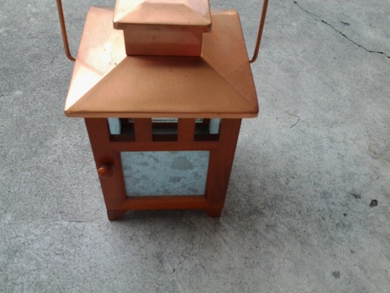 glass panels Vintage Copper and wood Lantern