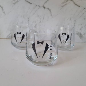 Personalised groomsmen tuxedo stemless drinking wineglass for wedding favour gifts image 2