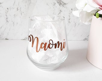 Personalised Stemless Glass | Custom Wine Tumbler | Birthday Customised Glasses | Personalised Bridesmaid gifts