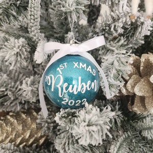 Baby&#39;s 1st Xmas Ornament |Personalised Name Christmas Bauble | Xmas Gifts with glitter and bow 80mm