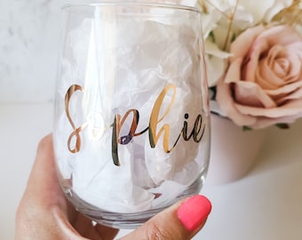 Personalised Stemless Glass | Custom Wine Tumbler | Birthday Customised Glasses | Personalised Bridesmaid gifts
