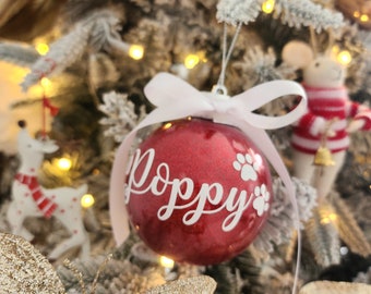 Personalised Pet Christmas Ornament, Glitter Ornament, Christmas Tree Bauble,  Customised Dog and Cat christmas bauble with paw print