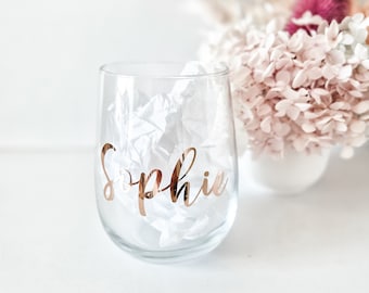 Personalised Stemless Glass | Custom Wine Tumbler | Birthday Customised Glasses | Personalised Bridesmaid gifts