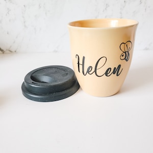Personalized Honeypot Travel Mug with Bee, Custom Bee Mug, Honey Pot Mug