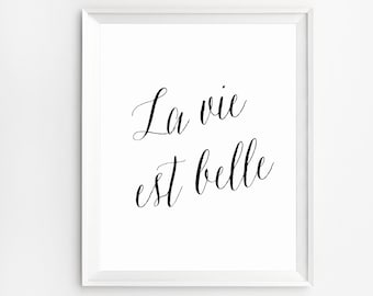 La Vie est Belle Sign, Inspirational Quote, La Vie est Belle Print, Positive Quote, French Quote Wall Art, Life is Beautiful Sign