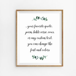 Custom Printable Quote, Custom Bible Verse, Custom Scripture Wall Art, Custom Quote Print, Watercolor Greenery Wreath
