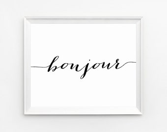 Bonjour Print, französische Wandkunst, französische Kunst, Zitate Wandkunst, französisches Land, französische Dekoration, Bonjour Kunst, französische Wanddekoration